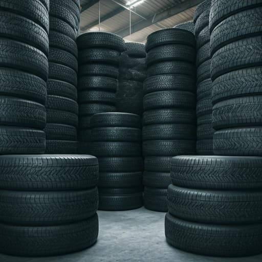 Warehouse stocked with tires for commercial trading