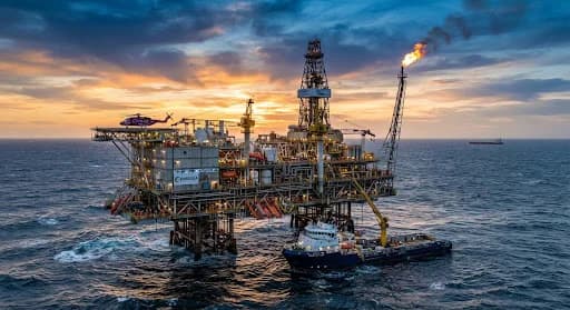 Offshore oil and gas production facility at sea